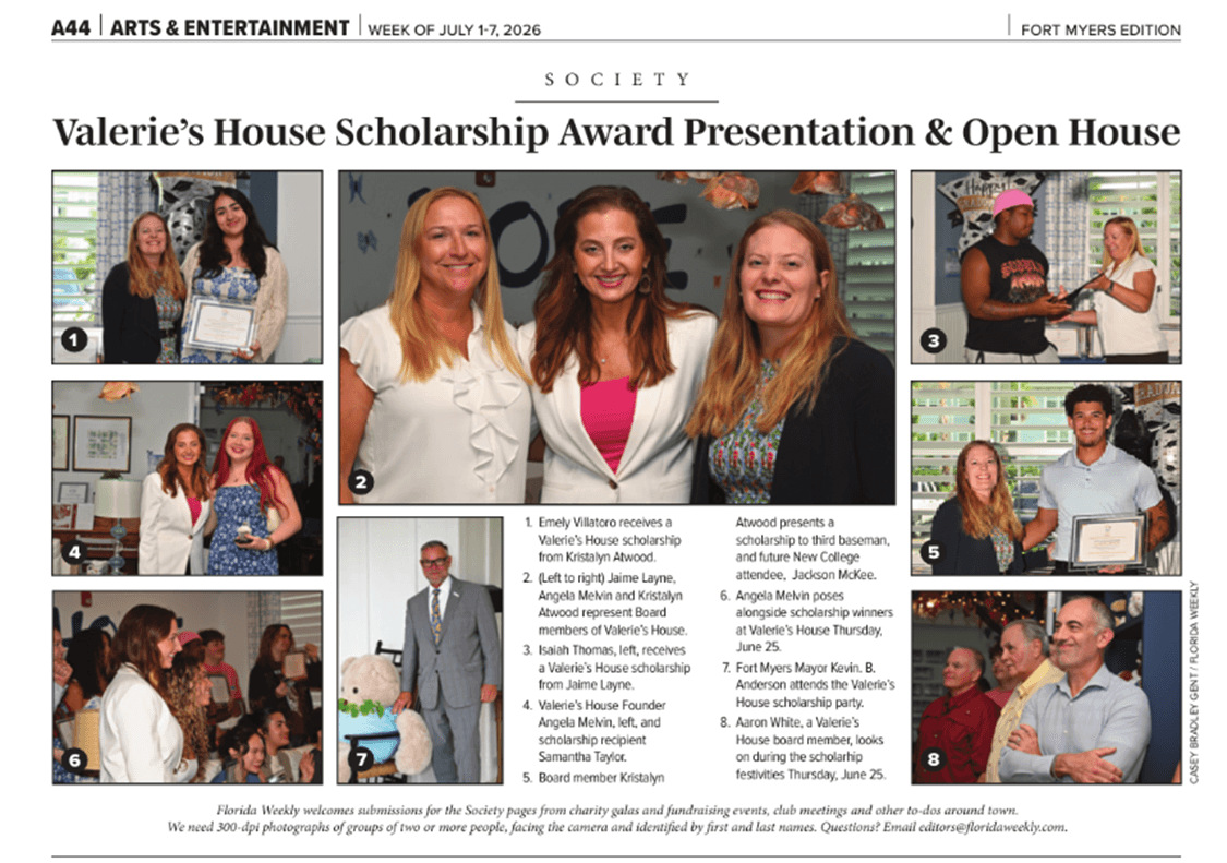Florida Weekly Features Valerie’s House Scholarship Program Awarding $70,000 to 34 Grieving Students